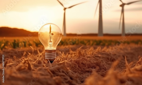 tree growing on light bulb with sunshine in nature. saving energy and eco concept