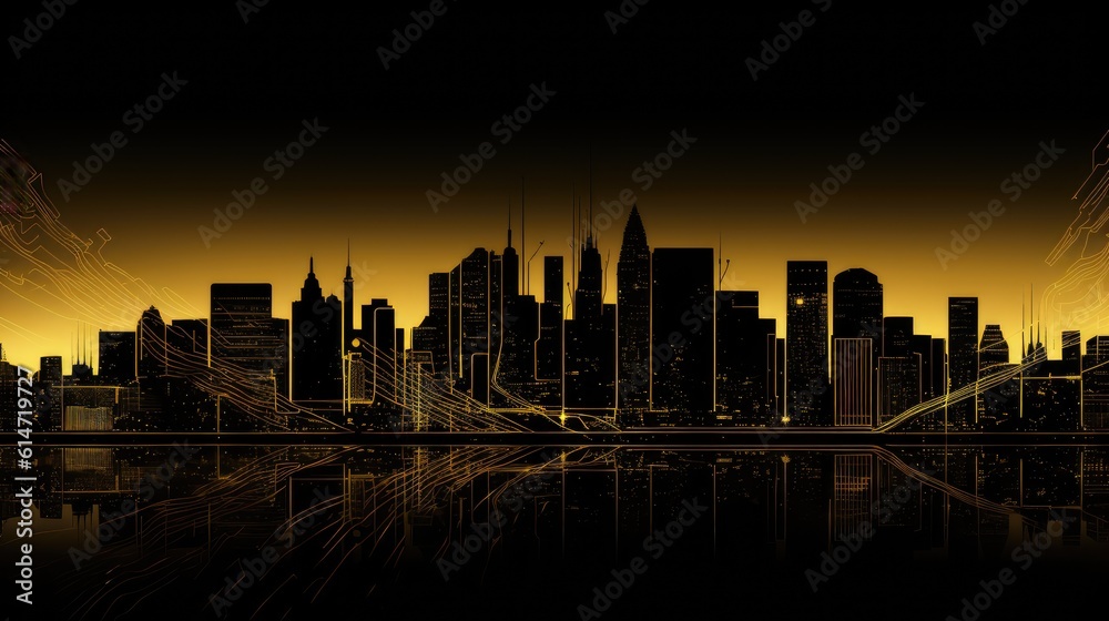 Golden city silhouette background material