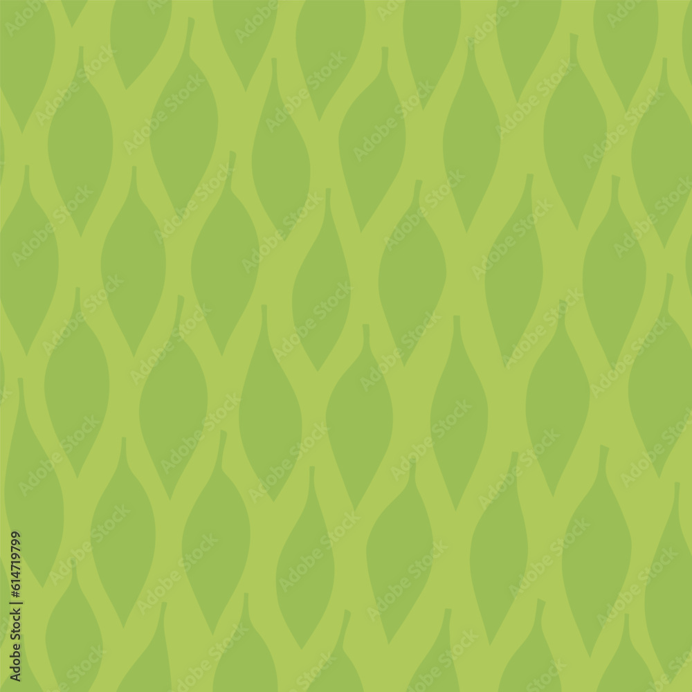 monochrome vector hand drawn messy leaf shapes in vertical rows summer seasonal seamless repeat pattern on green background