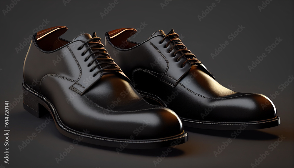 Pair of black shoes, Black leather derby shoes for men, Generative AI Pair of black shoes, Black leather derby shoes for men, Generative AI