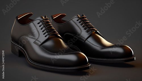 Pair of black shoes, Black leather derby shoes for men, Generative AI