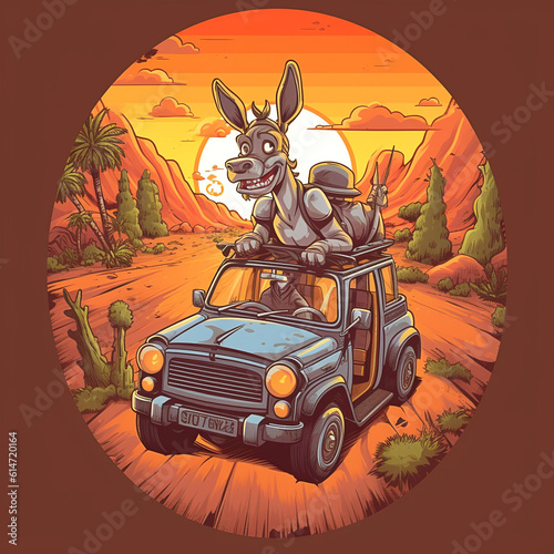 Kangaroo driving a car photo