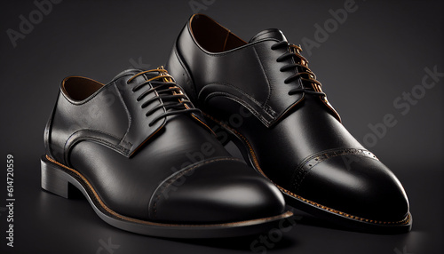 Billede på lærred Pair of black shoes, Black leather derby shoes for men, Generative AI