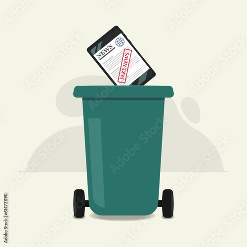 Fake News online on phone throw in bin design vector illustration