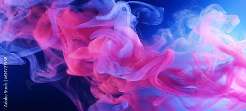 Abstract background scene of blue and pink neon colored smoke clouds. Generative AI. © mhebub