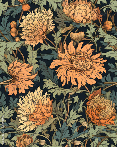 Seamless pattern with beautiful flowers in neutral pastel colors, generative ai © Henryzoom