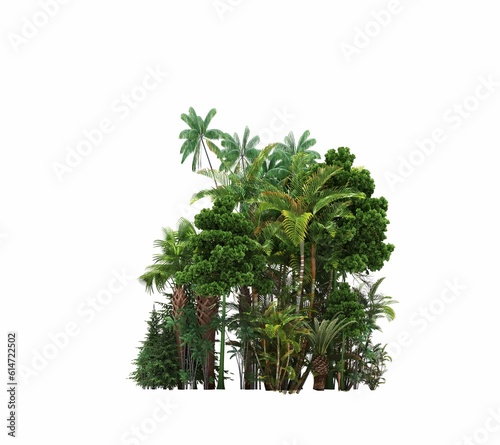 group of trees with a shadow under it, isolated on white background, 3D illustration, cg render © vadim_fl