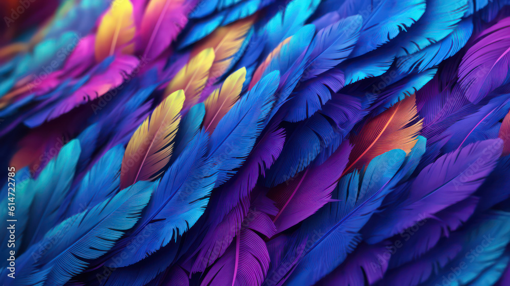 Obraz premium A close-up Shot of Vibrant feathers of the bird. The image showcases the shimmering colors, fine textures, and elegant movement of feathers.