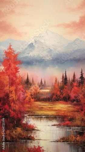 Autumn's Vibrant Canvas: A Majestic Mountain Symphony Generative AI 1