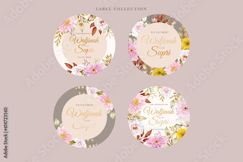 watercolor floral label in vintage style