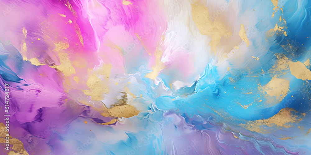 Abstract blue pink and metallic gold background, watercolor paint texture imitation created with. Generative AI.