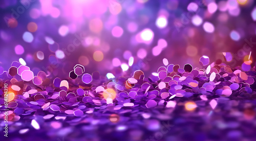  Abstract bokeh background of purple festive shiny glitter lights. Generative AI. © mhebub