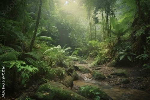 Fresh green rainforest, summer time, National park, wonderful wild nature of Central America. © Denis