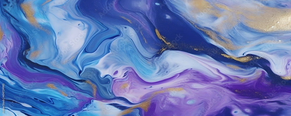  Blue and purple marble and gold abstract background texture. Generative AI.