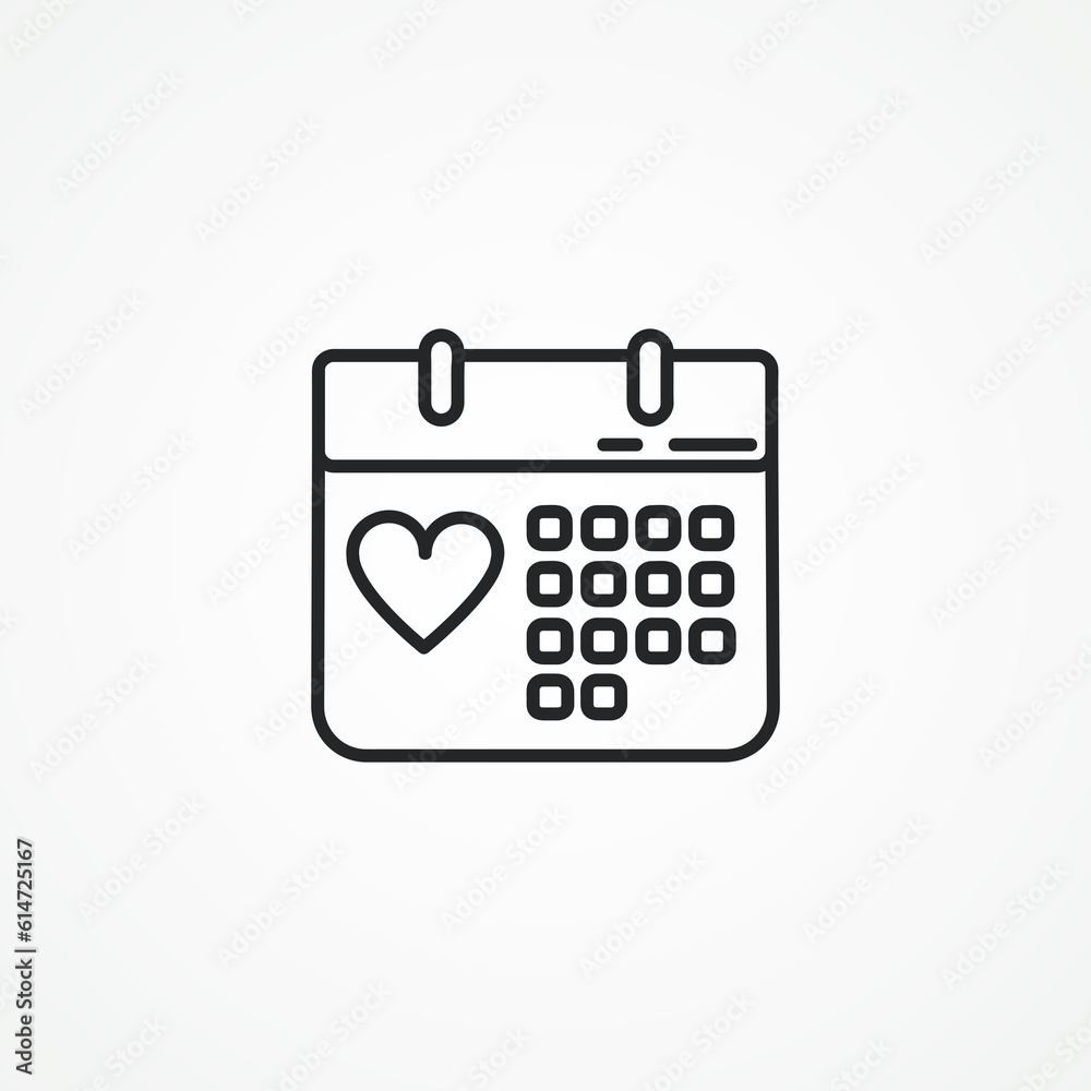Calendar valentine day line icon. Calendar line icon. Calendar valentine day line icon. Calendar line icon.