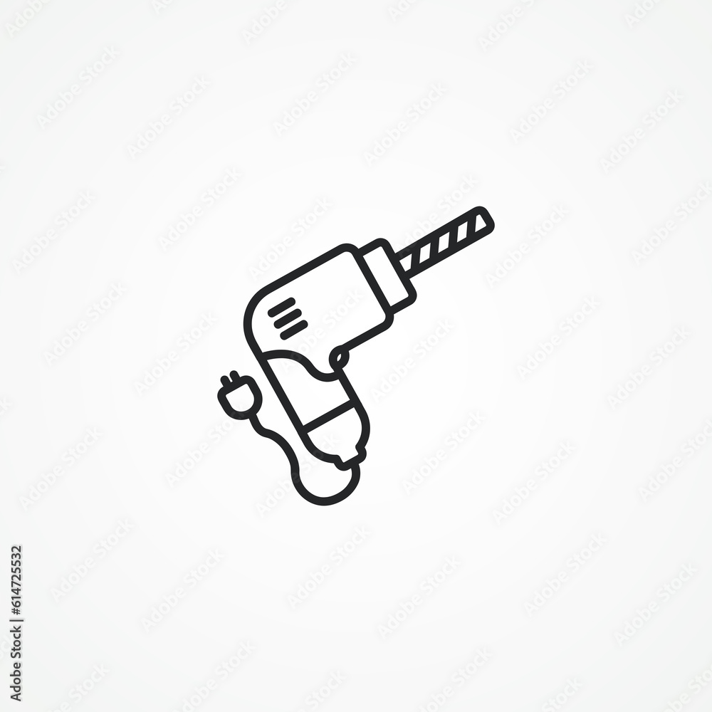 power drill line icon, drill outline icon. power drill line icon, drill outline icon.