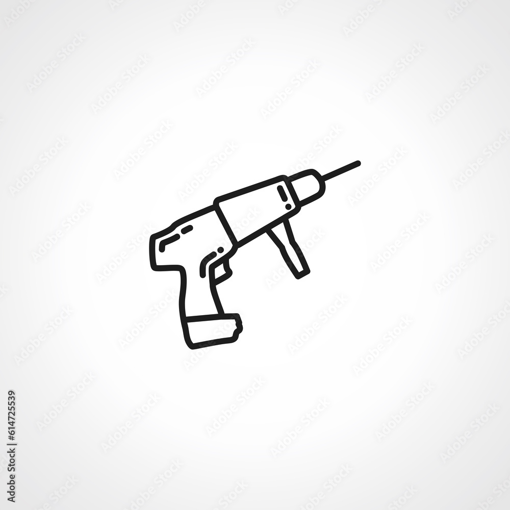 power drill line icon, drill outline icon. power drill line icon, drill outline icon.