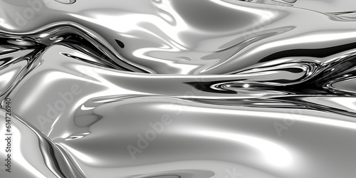 glossy silver metal fluid glossy chrome mirror water effect background backdrop texture 3d render illustration. Generative AI. photo