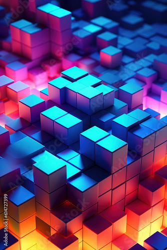 Abstract 3d background  Neon cubes