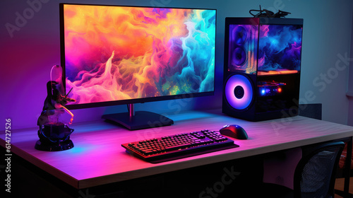 Gaming computer in beautiful RGB colors - AI generative photo