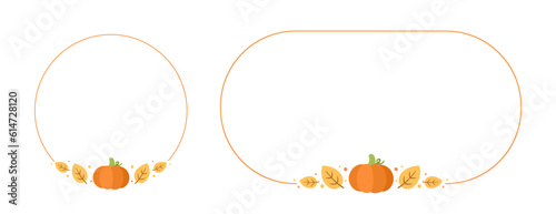 Cute Autumn Halloween Frame Border Template Set. Fall Thanksgiving Pumpkin Template Vector illustration.