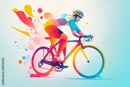 abstract man on his mountain bike ride on colorfull splash ink background, ai generative © Igor