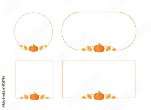 Cute Autumn Frame, Geometric Shapes Border Template Set. Sale post, promo poster, banner, flyer, invitation or greeting card. Vector illustration.