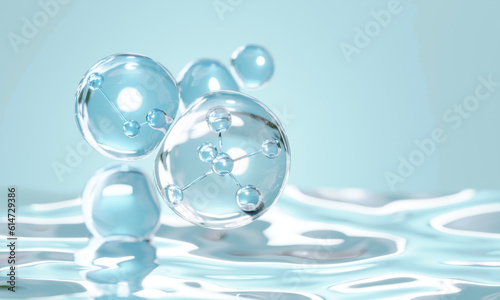Fotografia Molecule inside Liquid Bubble on water background