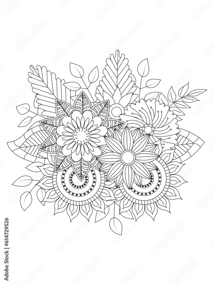 floral drawing. Art therapy coloring pages.Vector illustration Floral