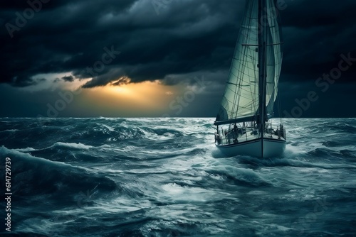 Stormy Sea Sailboat. Generative AI