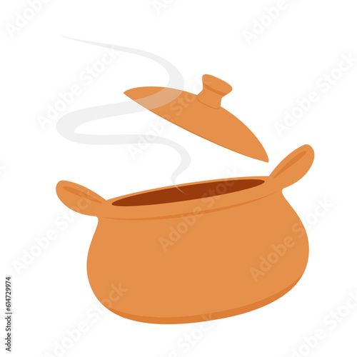 Earthen pot vector. Cooking food in earthen pots. Earthen pot on white background.