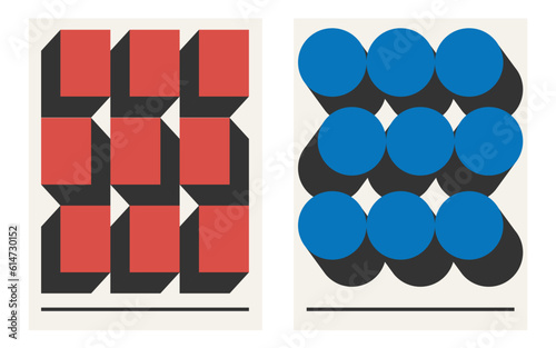 Brutalist design elements. Posters with geometric shapes. Trendy 90s style. Bauhaus design style.