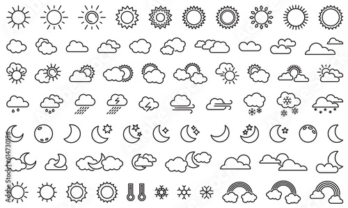 Weather forecast, outline web icon set, vector thin line icons collection. Expanded stroke.