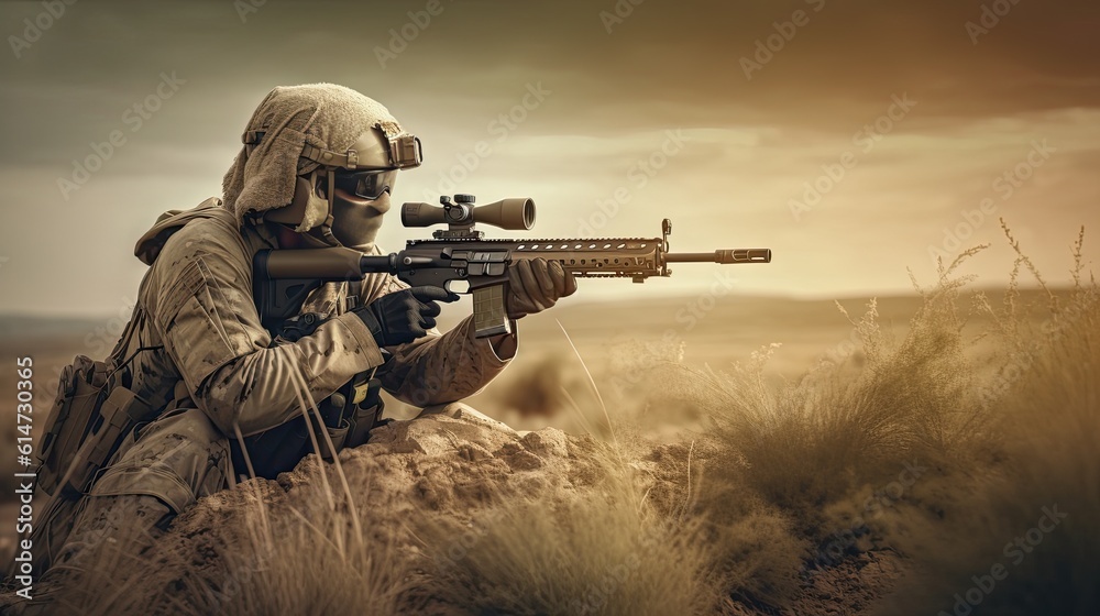 ภาพประกอบสต็อก Military Special Force Sniper On Battle Position Army