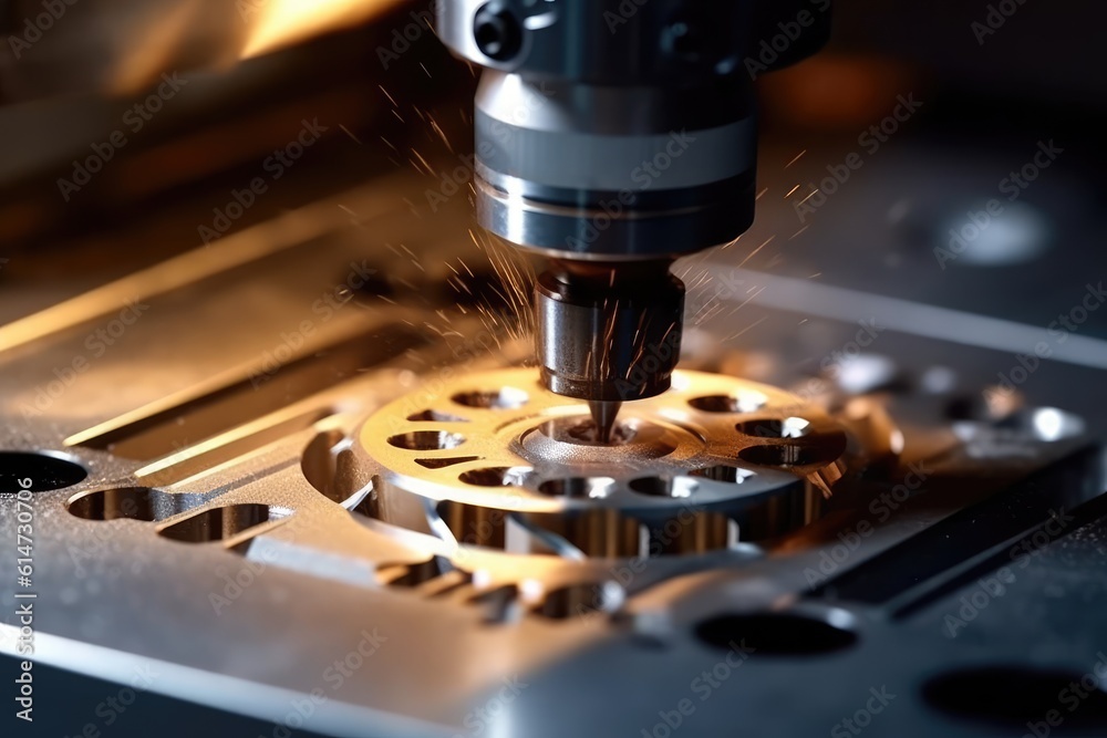 CNC machine photo. A close - up of a milling process. Generative AI