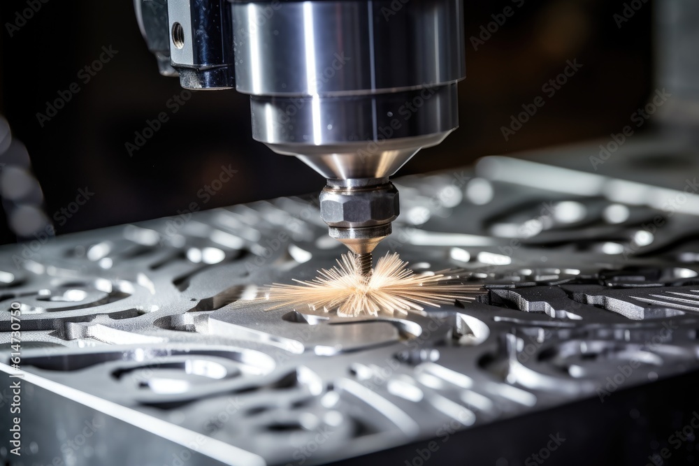 CNC machine photo. A close - up of a milling process. Generative AI