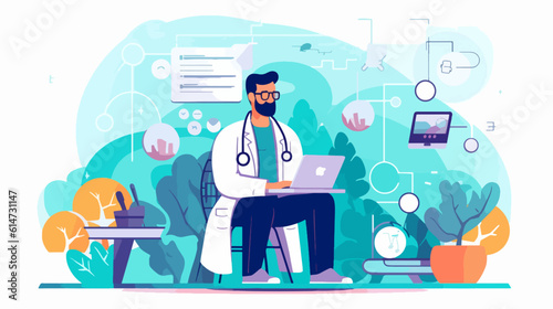Illustration Online medical concept. Medical Consultation by Internet with Doctor. Online Doctor, Telemedicine, Medical Service Online for Patients. Health Care Online.