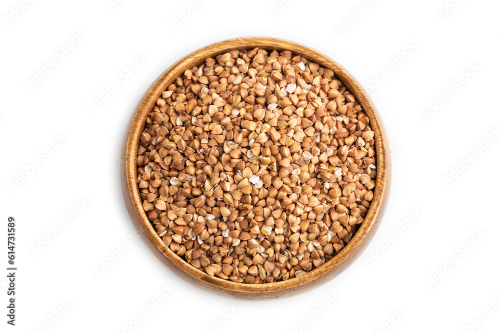 Raw buckwheat isolated on white, top view Raw buckwheat isolated on white, top view