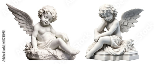 Billede på lærred Set of cherubs marble statue isolated on transparent background - Fictional Pers