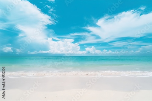 Tropical beach with blue sky, white sand and teal waters