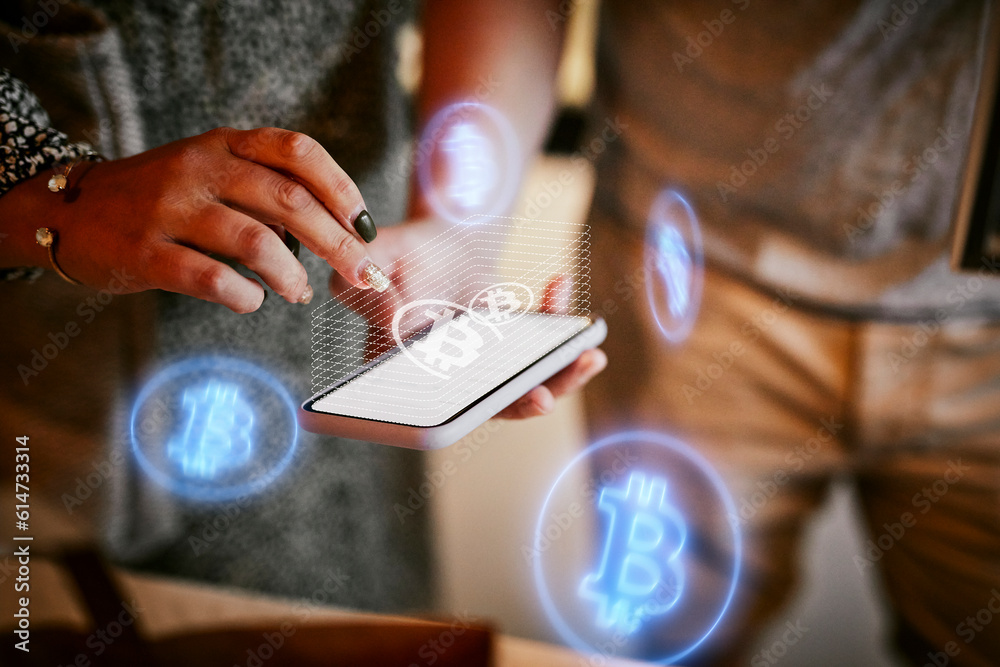 © Johnér - People checking bitcoin crypto currency rates on phone