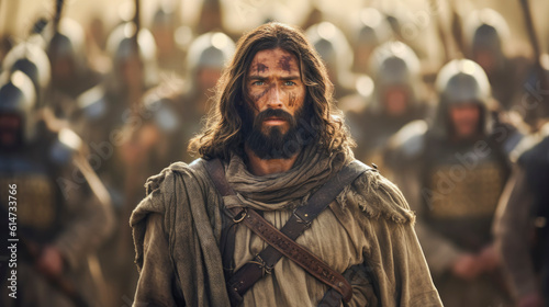 Portrait of Joshua, biblical leader and warrior of the Israelite tribes. Christian illustration.