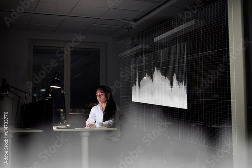 Wallpaper Mural Female finance specialist working in office at night Torontodigital.ca