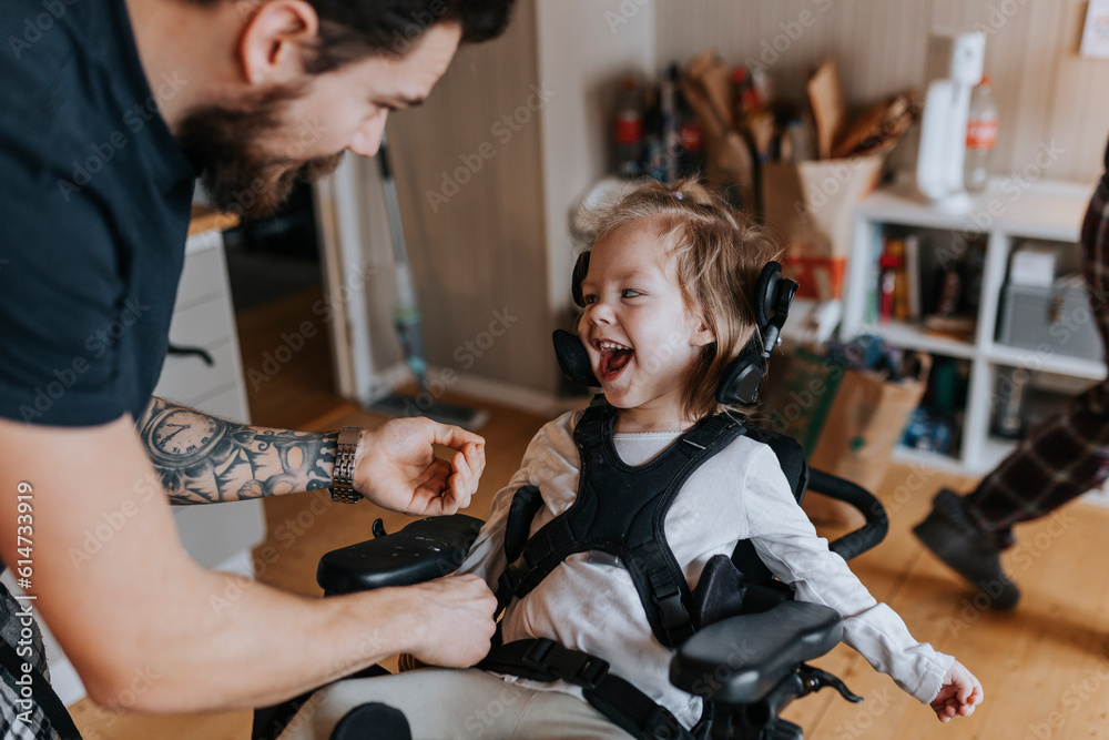 custom made wallpaper toronto digitalFather taking care of happy disabled child in wheelchair
