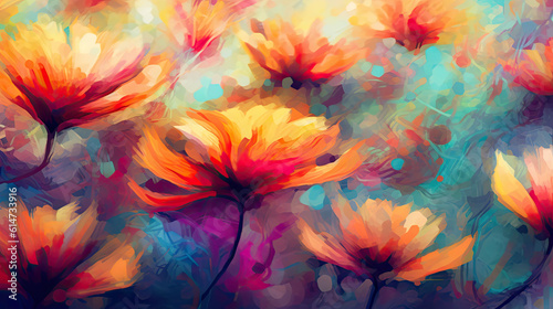 Abstract flower illustration as panorama background. Generative AI.