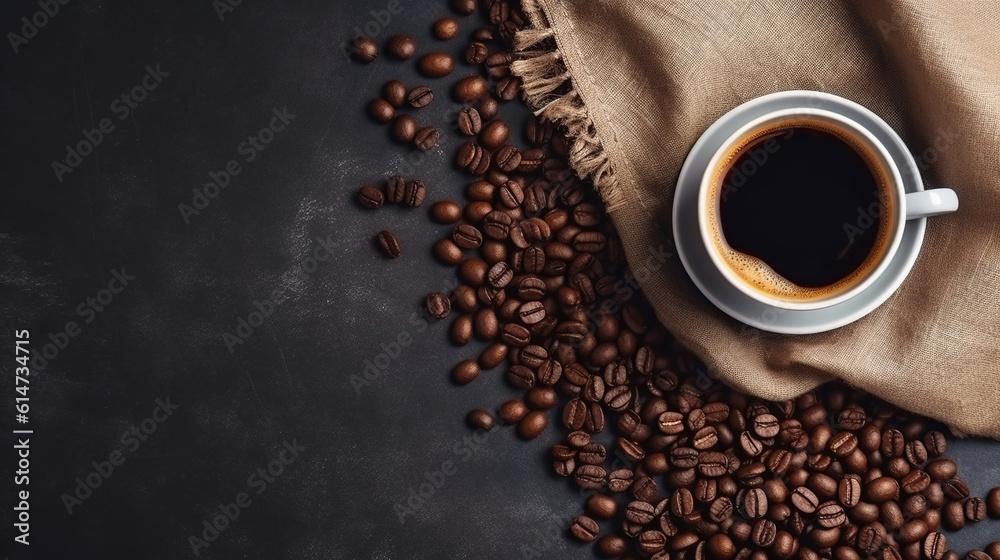 Cup of coffee and coffee beans Cup of coffee and coffee beans