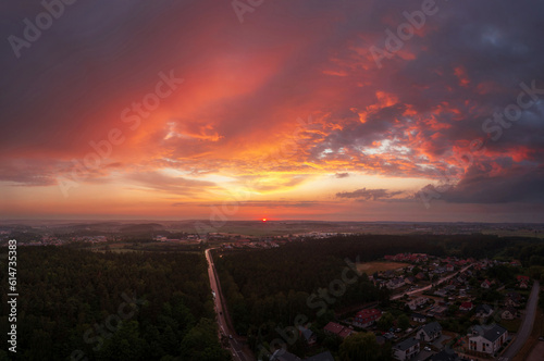 Sunset over the summer forest at Rotmanka, Poland