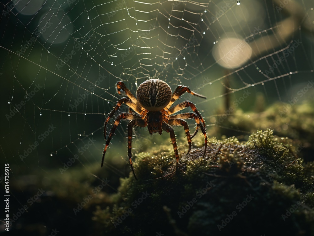 A macro shot of a spider weaving its web, highlighting the precision and intricacy of its craft . Generative AI