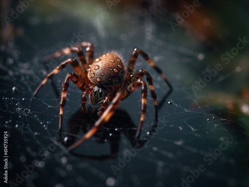 A macro shot of a spider weaving its web, highlighting the precision and intricacy of its craft . Generative AI © XtravaganT