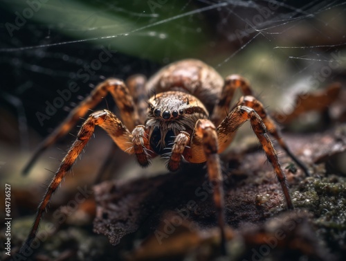 A macro shot of a spider weaving its web, highlighting the precision and intricacy of its craft . Generative AI